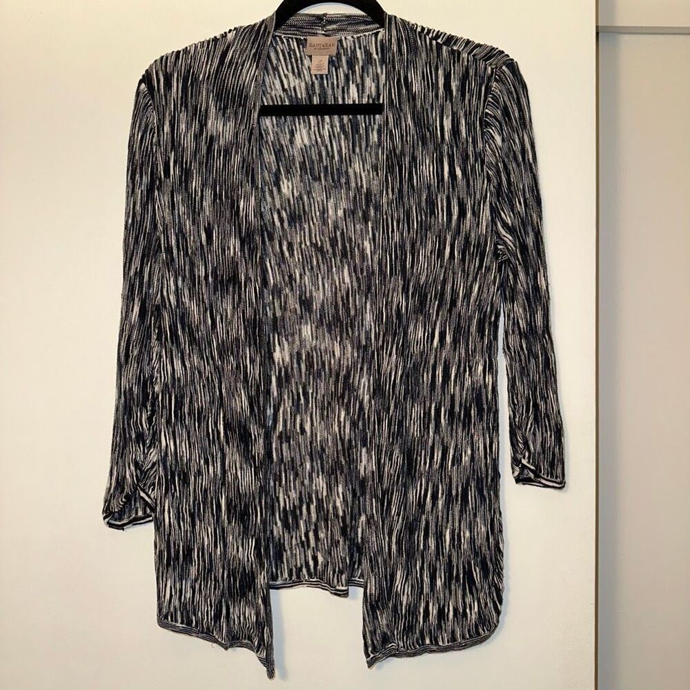 Chicos Easywear Womens Size 2 (Large) Heathered 3/4 Sleeve Cardigan Sweater EUC